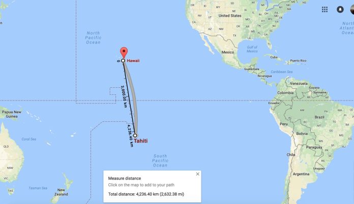 How far is Tahiti from Hawaii